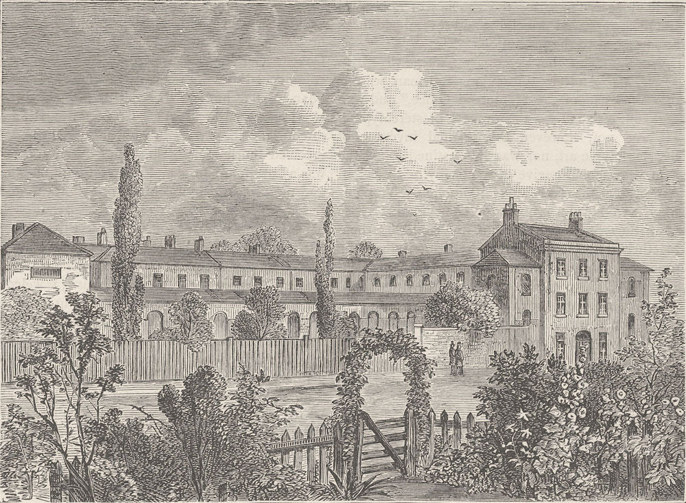 ST.PANCRAS. The Royal Veterinary College, 1825. London c1880 old antique print